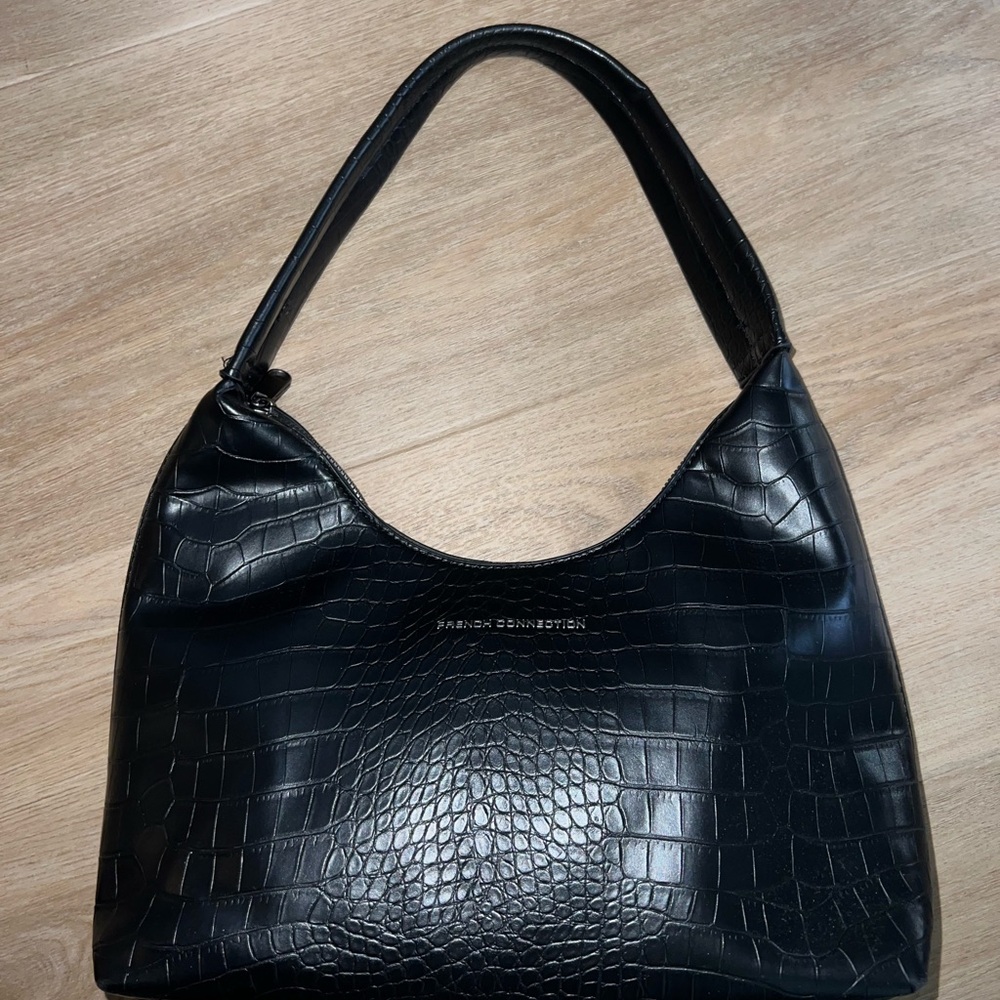 French Connection Black Croc-Patterned Hobo Bag